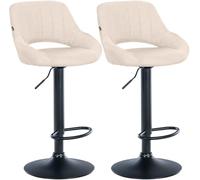 CLP Juego de 2 taburetes de Bar Milet Ajustables en Altura con Respaldo, Asientos Acolchados con tapizado de Tela | Color Crema Material del Soporte Negro Mate Metal