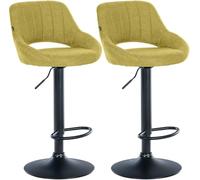 CLP Juego de 2 taburetes de bar Milet ajustables en altura con respaldo, asientos acolchados con tapizado de tela, estructura metalica giratoria Color:verde claro;Material del soporte:Negro mate metal