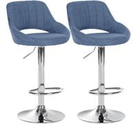 CLP Juego de 2 taburetes de Bar Milet Ajustables en Altura con Respaldo, Asientos Acolchados con tapizado de Tela Color:Azul;Material del Soporte:Hierro Cromado