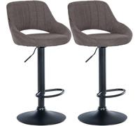 CLP Juego de 2 taburetes de bar Milet ajustables en altura con respaldo, asientos acolchados con tapizado de tela, estructura metalica giratoria Color:gris oscuro;Material del soporte:Negro mate metal