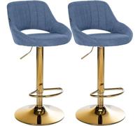 CLP Juego de 2 taburetes de Bar Milet Ajustables en Altura con Respaldo, Asientos Acolchados con tapizado de Tela Color:Azul;Material del Soporte:Oro metálico