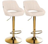 CLP Juego de 2 taburetes de Bar Milet Ajustables en Altura con Respaldo, Asientos Acolchados con tapizado de Tela Color:Crema;Material del Soporte:Oro metálico