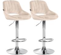 CLP Juego de 2 taburetes de Bar Milet con Terciopelo, Regulables en Altura, giratorios, con Respaldo Color Crema Material del Soporte Hierro Cromado