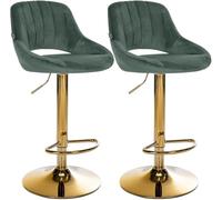 CLP Juego de 2 taburetes de Bar Milet con Terciopelo, Regulables en Altura, giratorios, con Respaldo Color Verde Claro Material del Soporte Oro metálico