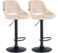 CLP Juego de 2 taburetes de Bar Milet con Terciopelo, Regulables en Altura, giratorios, con Respaldo Color Crema Material del Soporte Negro Mate Metal