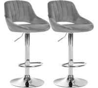 CLP Juego de 2 taburetes de Bar Milet con Terciopelo, Regulables en Altura, giratorios, con Respaldo Color Gris Oscuro Material del Soporte Hierro Cromado