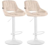 CLP Juego de 2 taburetes de Bar Milet con Terciopelo, Regulables en Altura, giratorios, con Respaldo Color Crema Material del Soporte Metal Blanco Mate