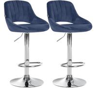 CLP Juego de 2 taburetes de Bar Milet con Terciopelo, Regulables en Altura, giratorios, con Respaldo Color Azul Material del Soporte Hierro Cromado