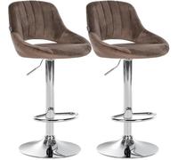 CLP Juego de 2 taburetes de Bar Milet con Terciopelo, Regulables en Altura, giratorios, con Respaldo | Color marrón Material del Soporte Hierro Cromado