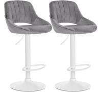 CLP Juego de 2 taburetes de Bar Milet con Terciopelo, Regulables en Altura, giratorios, con Respaldo Color Gris Oscuro Material del Soporte Metal Blanco Mate