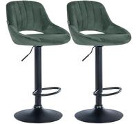 CLP Juego de 2 taburetes de Bar Milet con Terciopelo, Regulables en Altura, giratorios, con Respaldo Color Verde Claro Material del Soporte Negro Mate Metal