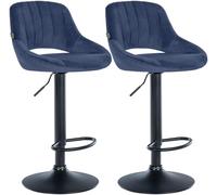 CLP Juego de 2 taburetes de Bar Milet con Terciopelo, Regulables en Altura, giratorios, con Respaldo Color Azul Material del Soporte Negro Mate Metal