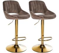 CLP Juego de 2 taburetes de Bar Milet con Terciopelo, Regulables en Altura, giratorios, con Respaldo Color marrón Material del Soporte Oro metálico