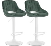 CLP Juego de 2 taburetes de Bar Milet con Terciopelo, Regulables en Altura, giratorios, con Respaldo Color Verde Claro Material del Soporte Metal Blanco Mate