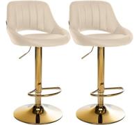 CLP Juego de 2 taburetes de Bar Milet de Piel Sintetica, Regulables en Altura, giratorios, con Respaldo, | Color Crema Material del Soporte Oro metálico