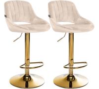 CLP Juego de 2 taburetes de Bar Milet Regulables en Altura con Respaldo, Acolchados en Terciopelo, Estructura Metalica giratoria Color Crema Material del Soporte Negro Mate Metal