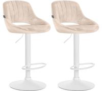 CLP Juego de 2 taburetes de Bar Milet Regulables en Altura con Respaldo, Acolchados en Terciopelo, Estructura Metalica giratoria Color Crema Material del Soporte Metal Blanco Mate
