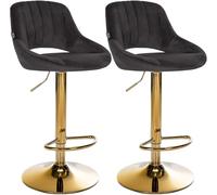 CLP Juego de 2 taburetes de Bar Milet Regulables en Altura con Respaldo, Acolchados en Terciopelo, Estructura Metalica giratoria Color Negro Material del Soporte Negro Mate Metal