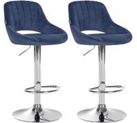 CLP Juego de 2 taburetes de Bar Milet Regulables en Altura con Respaldo, Acolchados en Terciopelo, Estructura Metalica giratoria Color Azul Material del Soporte Hierro Cromado
