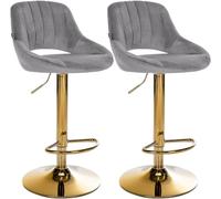 CLP Juego de 2 taburetes de Bar Milet Regulables en Altura con Respaldo, Acolchados en Terciopelo, Estructura Metalica giratoria Color Gris Oscuro Material del Soporte Oro metálico