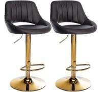 CLP Juego de 2 taburetes de Bar Milet Regulables en Altura con Respaldo, Asientos Acolchados de Piel Sintetica, Estructura Metalica giratoria Color:marrón;Material del Soporte:Oro metálico