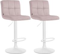 CLP Juego de 2 taburetes de Bar Peru de Terciopelo Ajustable en Altura y Giratorio con Respaldo, Color Rosa Color del Marco Blanco