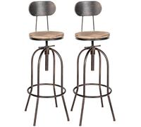 CLP Juego de 2 taburetes de Bar Pino I Taburetes de Bar Regulables en Altura con Asiento y Respaldo de Madera I Taburetes de mostrador Regulables en Altura y giratorios, Color:Bronce