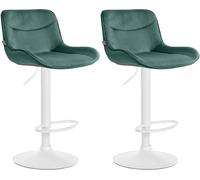 CLP Juego de 2 taburetes de Bar Vonore tapizadas en Terciopelo I Sillas Modernas de Cocina con Base metálica & reposapiés, Color:Verde Claro, Color del Marco:Blanco
