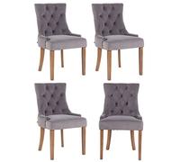 CLP Juego De 4 Sillas Comedor Aberdeen En Terciopelo I Butacas De Salón Acolchadas con Base De Madera, Color:Gris, Color del Marco:Envejecido Claro