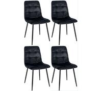 CLP Juego de 4 sillas de Comedor Antibes I Sillas de Cocina tapizadas con Fundas de Terciopelo I con Protectores de Suelo, Color:Negro