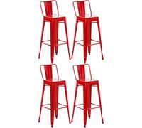 CLP Juego de 4 taburetes de Bar con Respaldo en Estilo Industrial Mason, con Respaldo y reposapiés, Taburete de Bar con Protector de Suelo, Color:Rojo