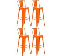 CLP Juego de 4 taburetes de Bar con Respaldo en Estilo Industrial Mason, con Respaldo y reposapiés, Taburete de Bar con Protector de Suelo, Color:Naranja