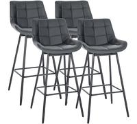 CLP Juego de 4 taburetes de Bar Weston con Respaldo, Giro 180 Grados con Retorno automatico, Asiento Acolchado, Estructura Metalica Estable, Color:Gris, Material:Cuero Sintetico