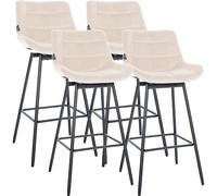 CLP Juego de 4 taburetes de Bar Weston con Respaldo, Giro 180 Grados con Retorno automatico, Asiento Acolchado, Estructura Metalica Estable, Color:Crema, Material:Terciopelo