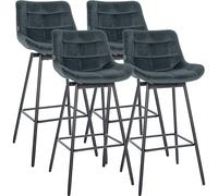 CLP Juego de 4 taburetes de Bar Weston con Respaldo, Giro 180 Grados con Retorno automatico, Asiento Acolchado, Estructura Metalica Estable, Color:Gris Oscuro, Material:Terciopelo