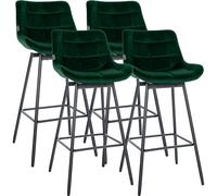 CLP Juego de 4 taburetes de Bar Weston con Respaldo, Giro 180 Grados con Retorno automatico, Asiento Acolchado, Estructura Metalica Estable, Color:Verde Oscuro, Material:Terciopelo