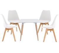CLP Juego de Comedor Lente para la Cocina | Juego de Mesa y sillas de diseño escandinavo | Juego de 5 Piezas, sillas apilables, Ahorra Espacio, Moderno, Color:Natural/Blanco