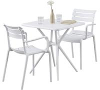 CLP Juego de Muebles de jardín Avena, Resistente a la Intemperie, con 2 sillas apilables y Mesa Cuadrada 72x72cm para balcón, terraza y jardín, Color:Blanco