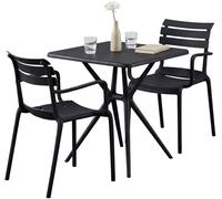 CLP Juego de Muebles de jardín Avena, Resistente a la Intemperie, con 2 sillas apilables y Mesa Cuadrada 72x72cm para balcón, terraza y jardín, Color:Negro