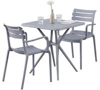 CLP Juego de Muebles de jardín Avena, Resistente a la Intemperie, con 2 sillas apilables y Mesa Cuadrada 72x72cm para balcón, terraza y jardín, Color:Gris