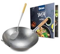 CLP Juego de Wok con libro de recetas y espátula I Sartén Wok de acero al carbono para diferentes tipos de cocina Forma redondo