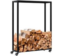 CLP Leñero metálico Interior con Ruedas Hilta, Soporte para Troncos de Metal Resistente, Almacenamiento de leña en el salón, Color:Negro, Tamaño:25x80x100 cm