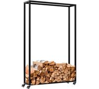 CLP Leñero metálico Interior con Ruedas Hilta, Soporte para Troncos de Metal Resistente, Almacenamiento de leña en el salón, Color:Negro, Tamaño:25x100x150 cm