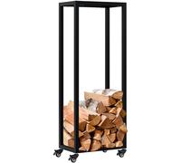 CLP Leñero metálico Interior con Ruedas Hilta, Soporte para Troncos de Metal Resistente, Almacenamiento de leña en el salón, Color:Negro, Tamaño:25x40x100 cm