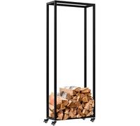 CLP Leñero metálico Interior con Ruedas Hilta, Soporte para Troncos de Metal Resistente, Almacenamiento de leña en el salón, Color:Negro, Tamaño:25x60x150 cm