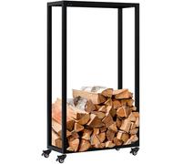 CLP Leñero metálico Interior con Ruedas Hilta, Soporte para Troncos de Metal Resistente, Almacenamiento de leña en el salón, Color:Negro, Tamaño:25x60x100 cm