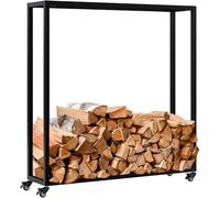 CLP Leñero metálico Interior con Ruedas Hilta, Soporte para Troncos de Metal Resistente, Almacenamiento de leña en el salón, Color:Negro, Tamaño:25x100x100 cm