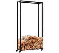 CLP Leñero metálico Interior con Ruedas Hilta, Soporte para Troncos de Metal Resistente, Almacenamiento de leña en el salón, Color:Negro, Tamaño:25x80x150 cm