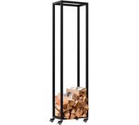 CLP Leñero metálico Interior con Ruedas Hilta, Soporte para Troncos de Metal Resistente, Almacenamiento de leña en el salón, Color:Negro, Tamaño:25x40x150 cm