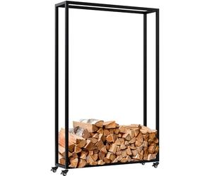 CLP Leñero metálico Interior con Ruedas Hilta, Soporte para Troncos de Metal Resistente, Almacenamiento de leña en el salón, Color:Negro, Tamaño:25x100x150 cm